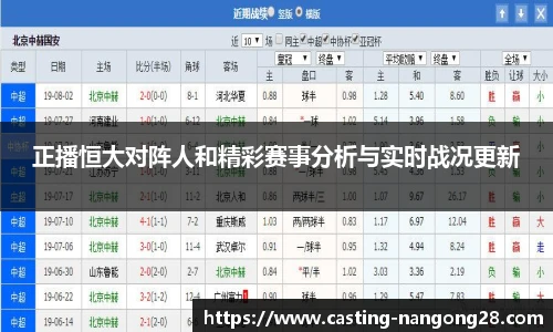 正播恒大对阵人和精彩赛事分析与实时战况更新